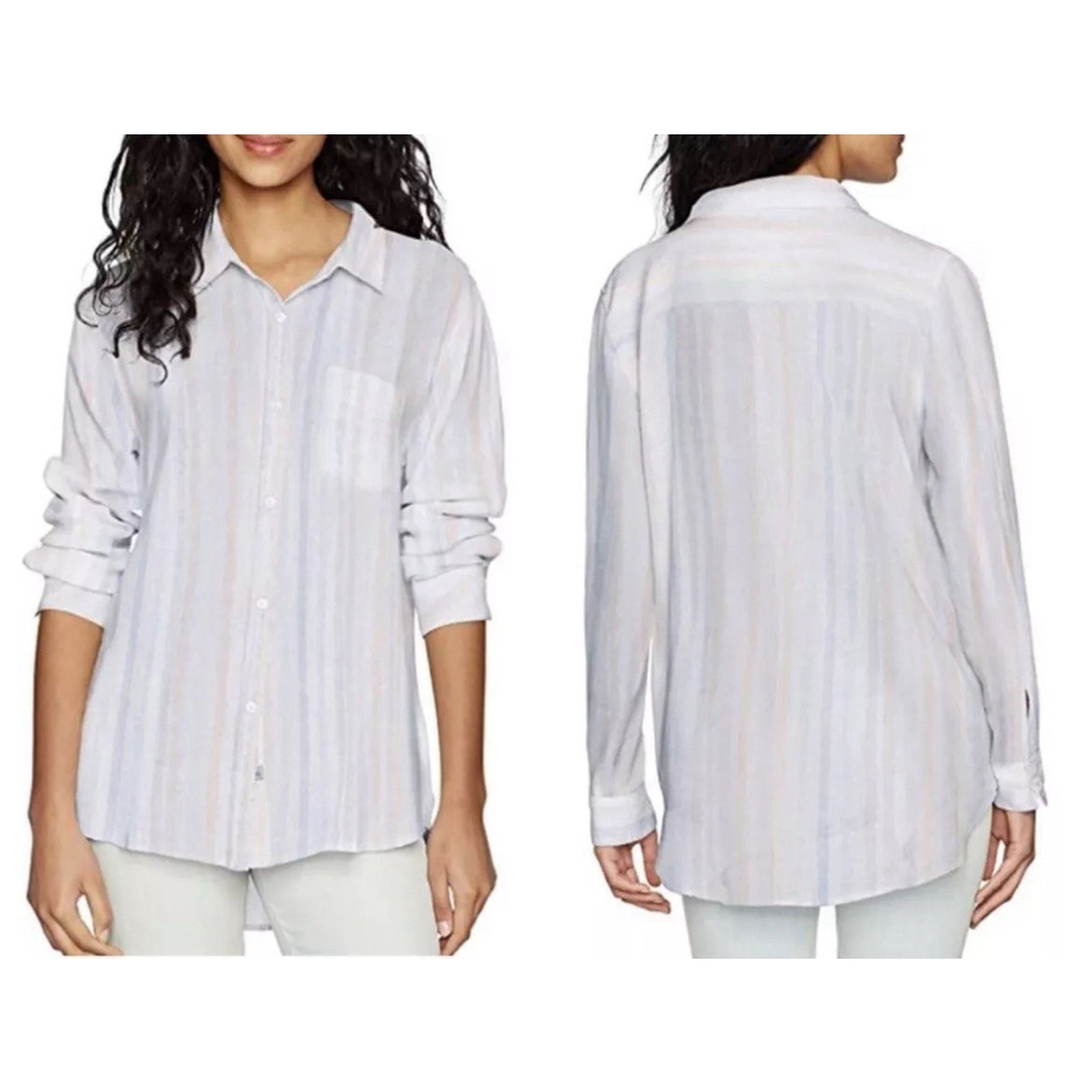 Rails Charli Barcelona Stripe Pastel Tinsel Silver Linen Blend Shirt Size Medium